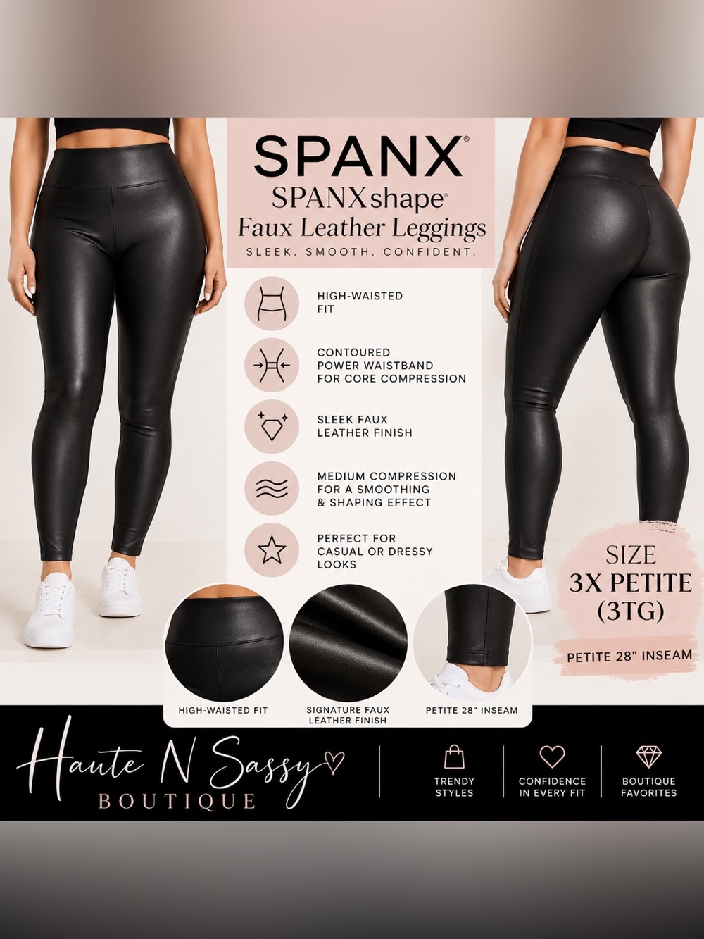 🖤🤍 SPANX FAUX LEATHER SIDE STRIPE LEGGINGS 🖤🤍